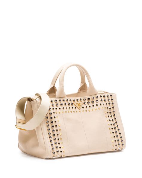 Prada Canapa Canvas Gardener's Tote Bag w/Studs, Beige (Corda)